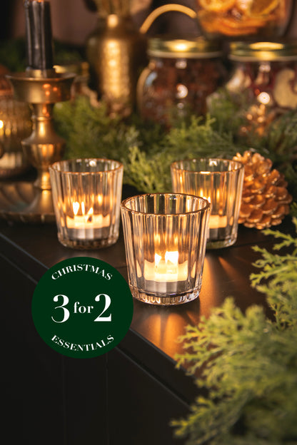 Glass Tea Light Candle Holders with Gold Trim (Set Of 3)