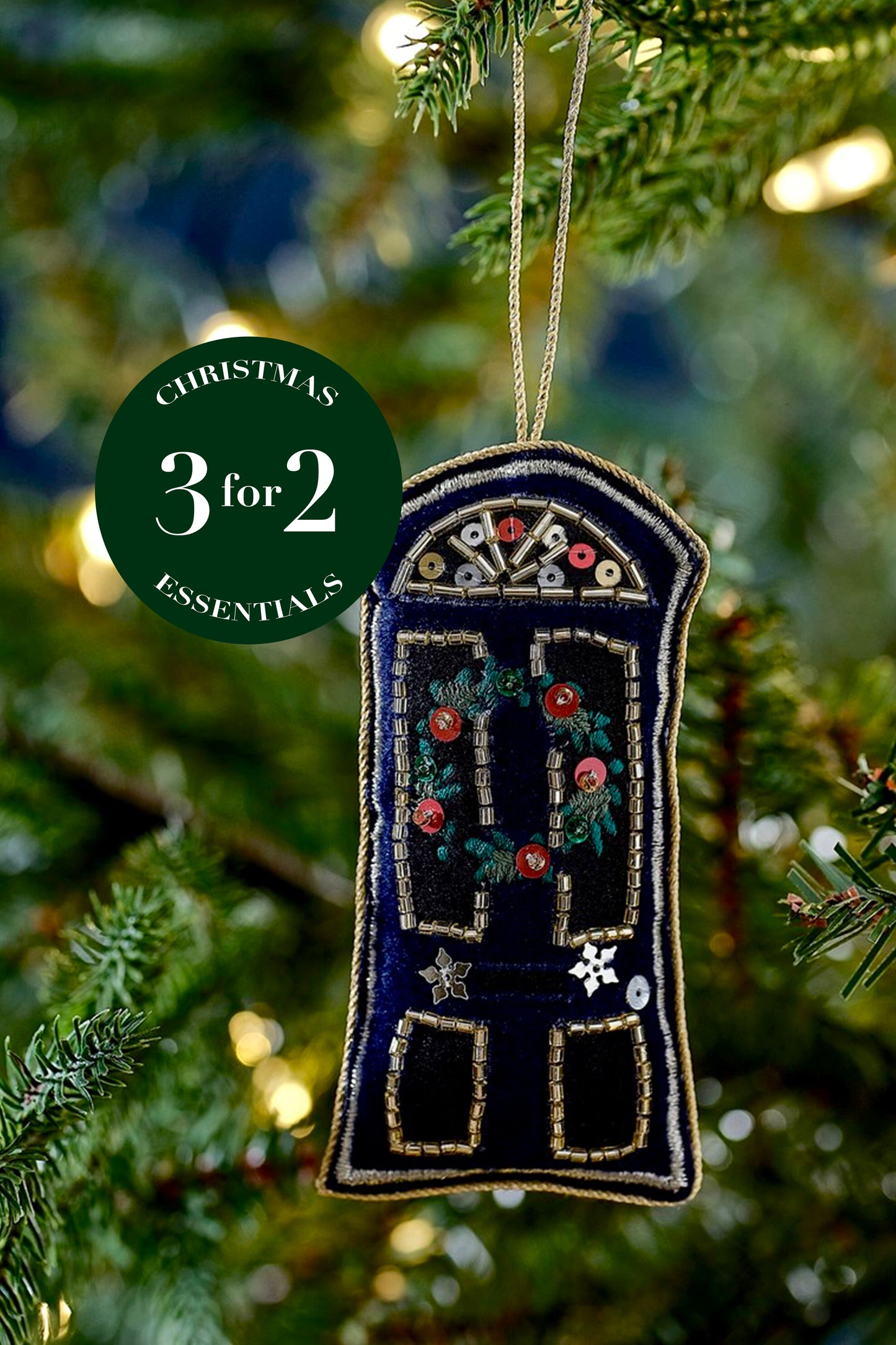 Navy Velvet Door Hanging Christmas Tree Decoration