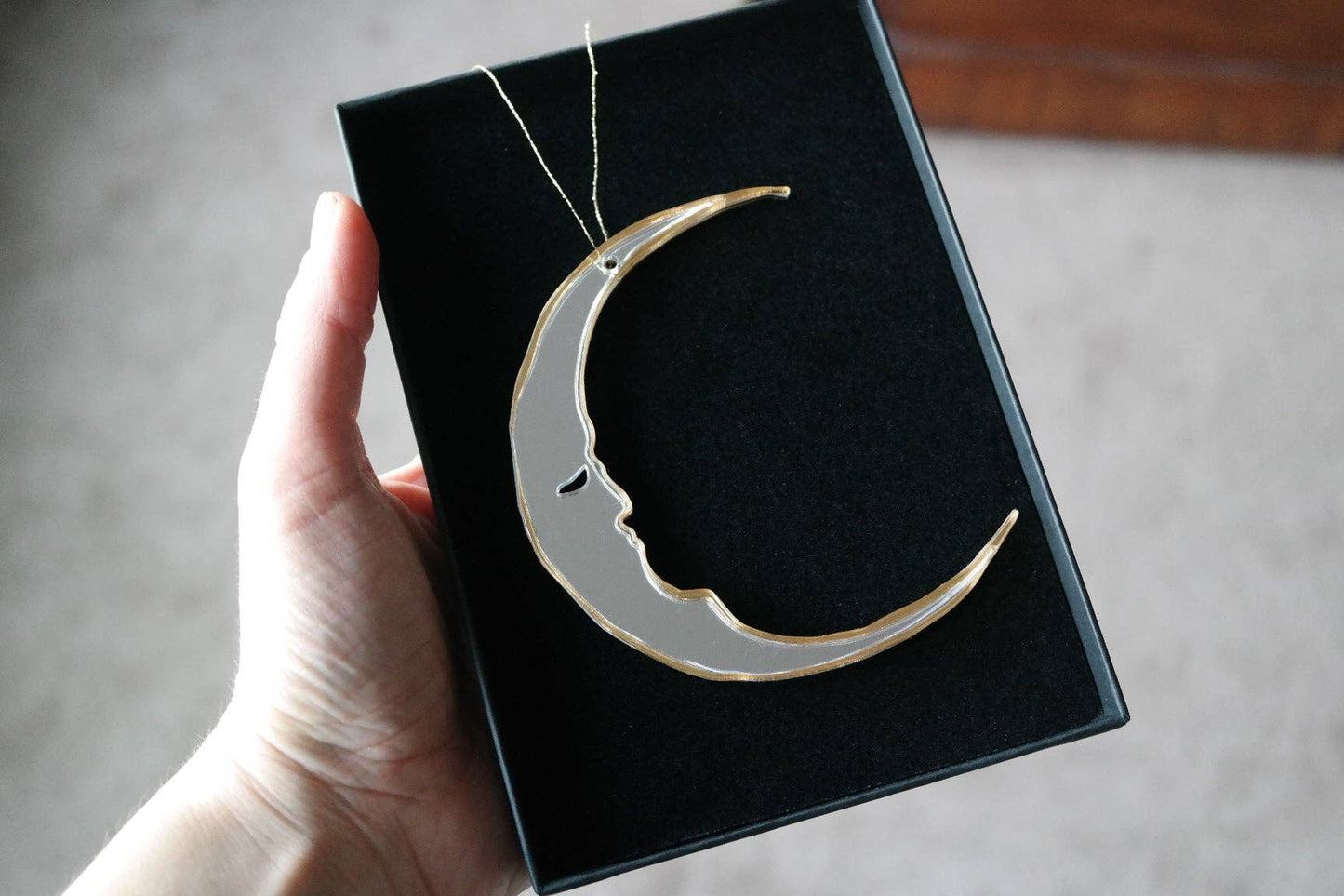 Mirrored Crescent Moon Ornament