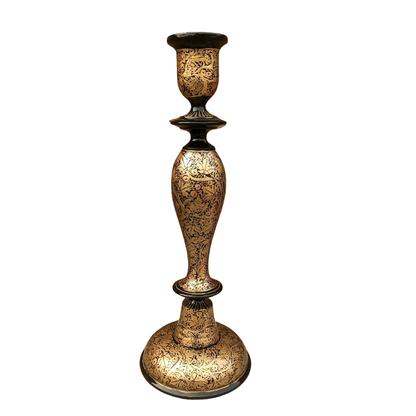 Wooden Candle Stick Holder 12" | Black and Gold Leaf