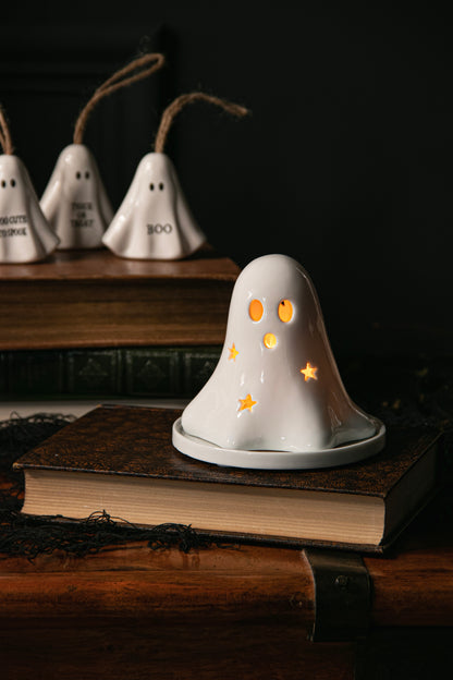 Ceramic Ghost Tealight & Incense Cone Holder