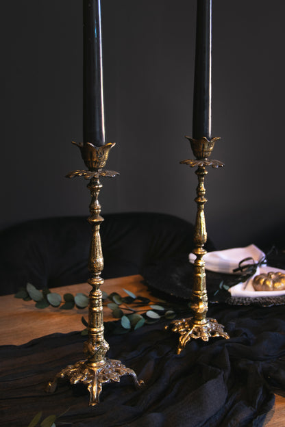 Ornate Footed Tall Brass Candle Stick (Pair) | Pre-Loved