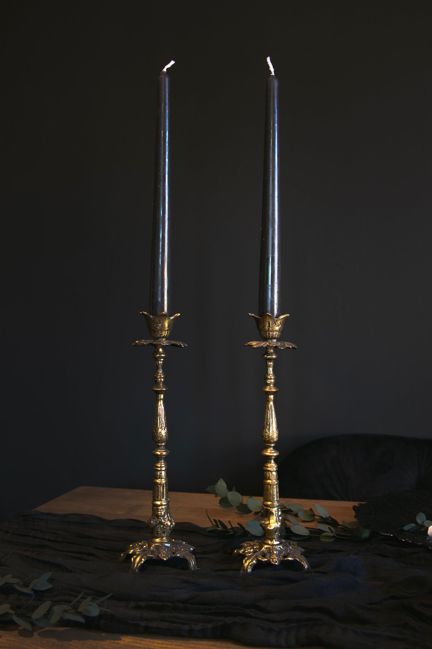 Ornate Footed Tall Brass Candle Stick (Pair) | Pre-Loved