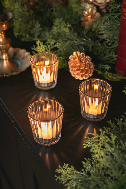 Glass Tea Light Candle Holders with Gold Trim (Set Of 3)