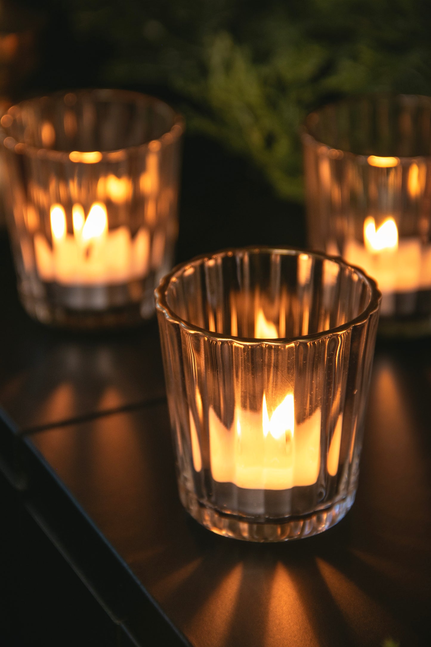 Glass Tea Light Candle Holders with Gold Trim (Set Of 3)