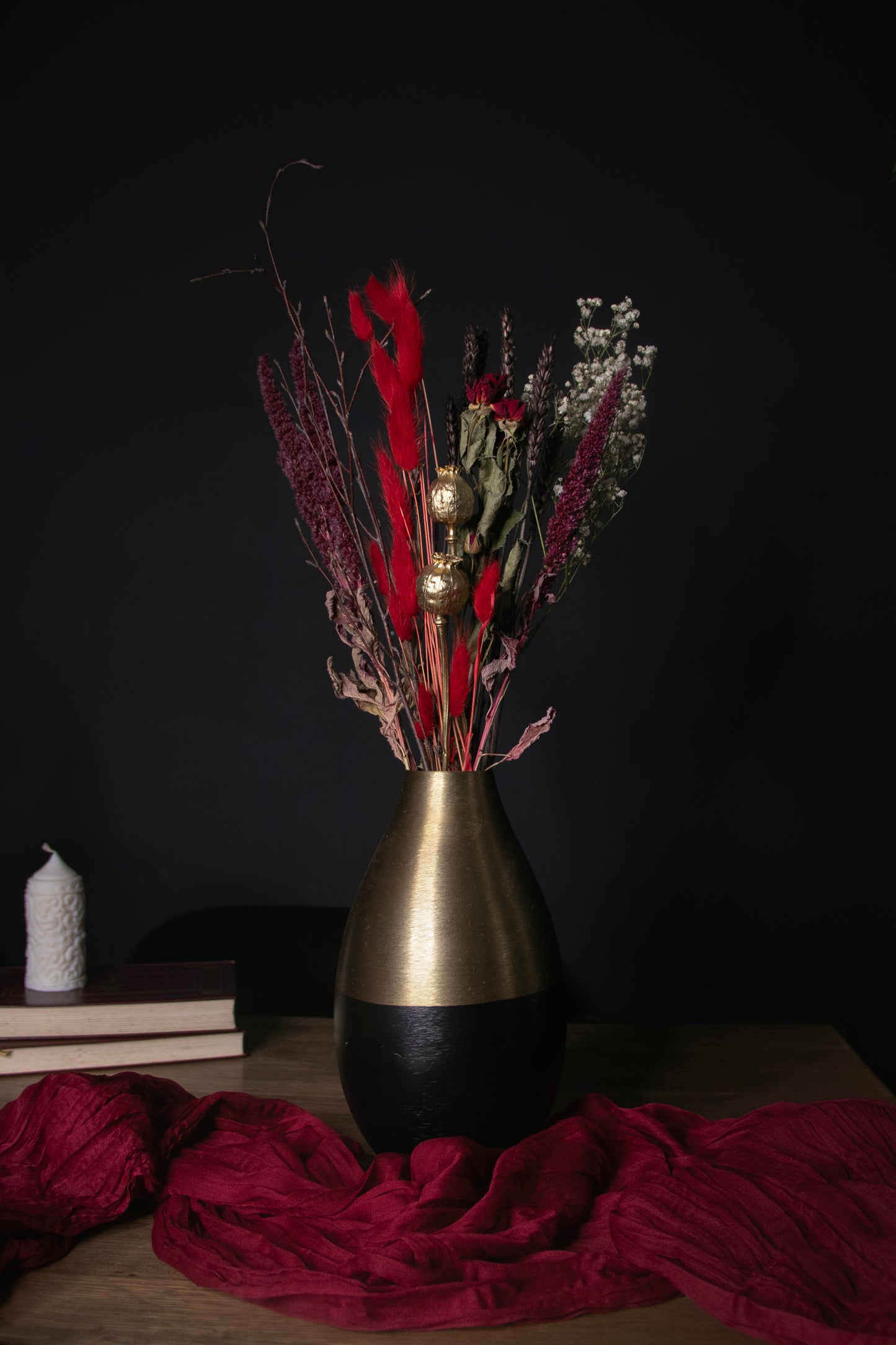 Wildflower Dried Bouquet - Scarlet & Gold (Tall)